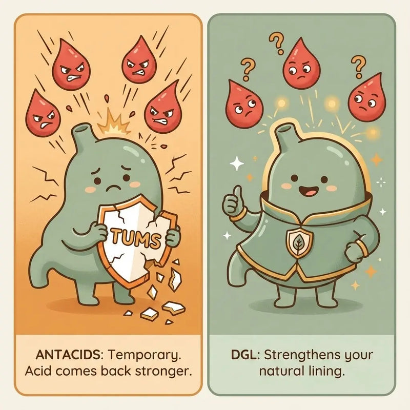 DGL coats your stomach lining vs PPIs that block acid production