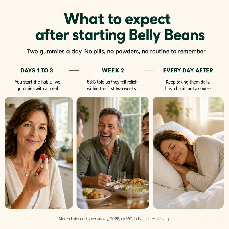 What to expect after starting Belly Beans, days 1 to 3, week 2, every day after