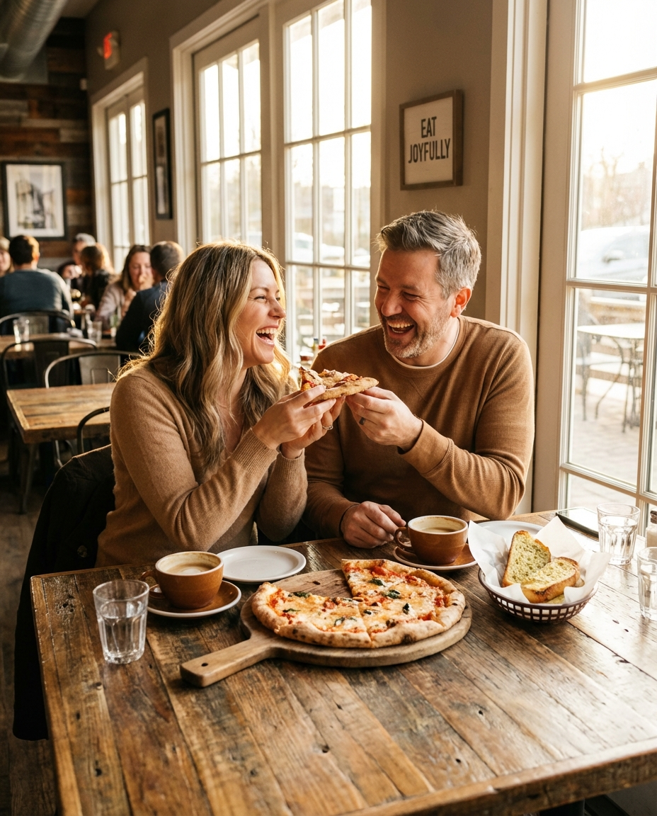 Couple enjoying dinner together without worrying about acid reflux