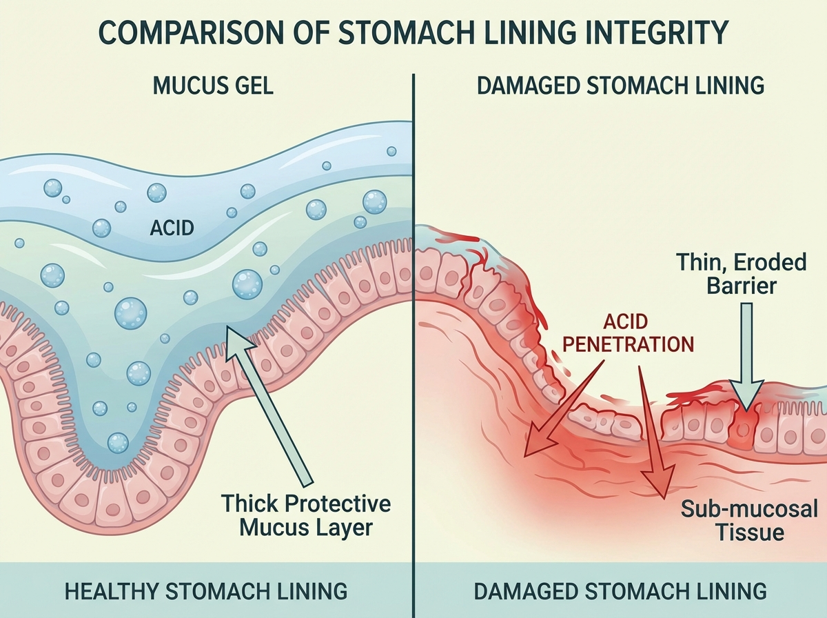 Stomach lining barrier vs acid suppression